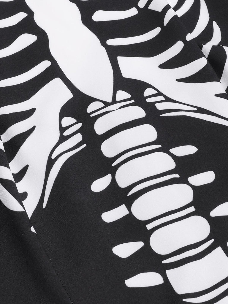 Black & White 1930s Halter Skull Mesh Fishtail Dress