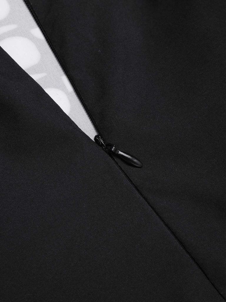 Black & White 1930s Halter Skull Mesh Fishtail Dress