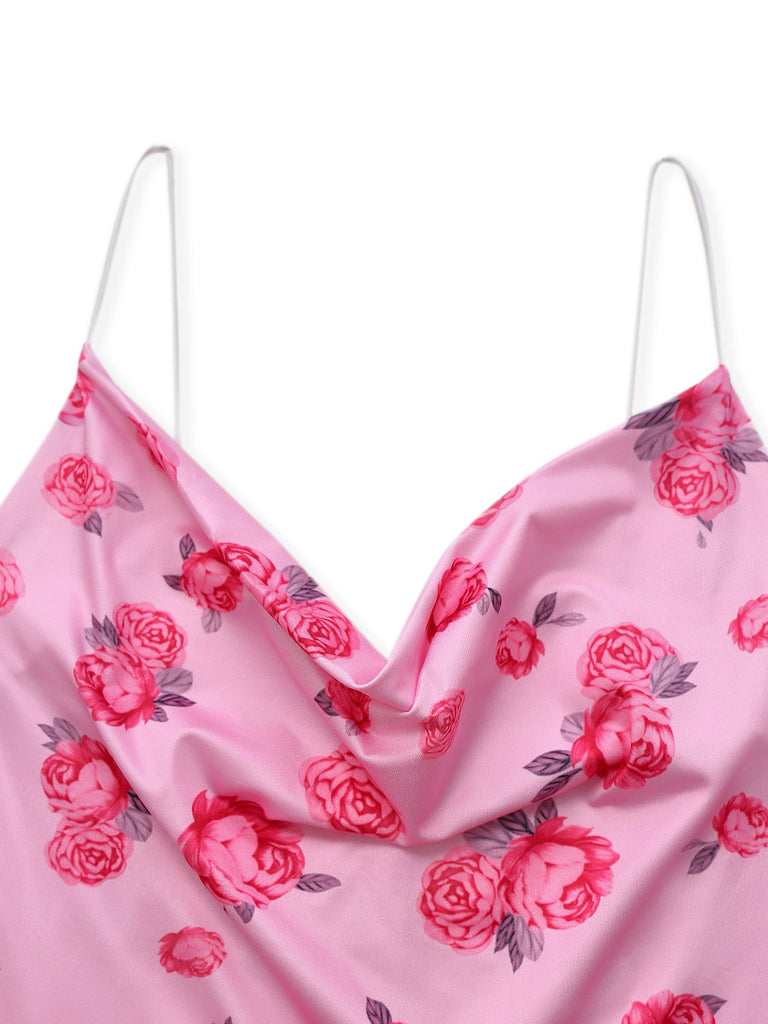 Pink 1930s Rose Cowl Neck Fishtail Dress