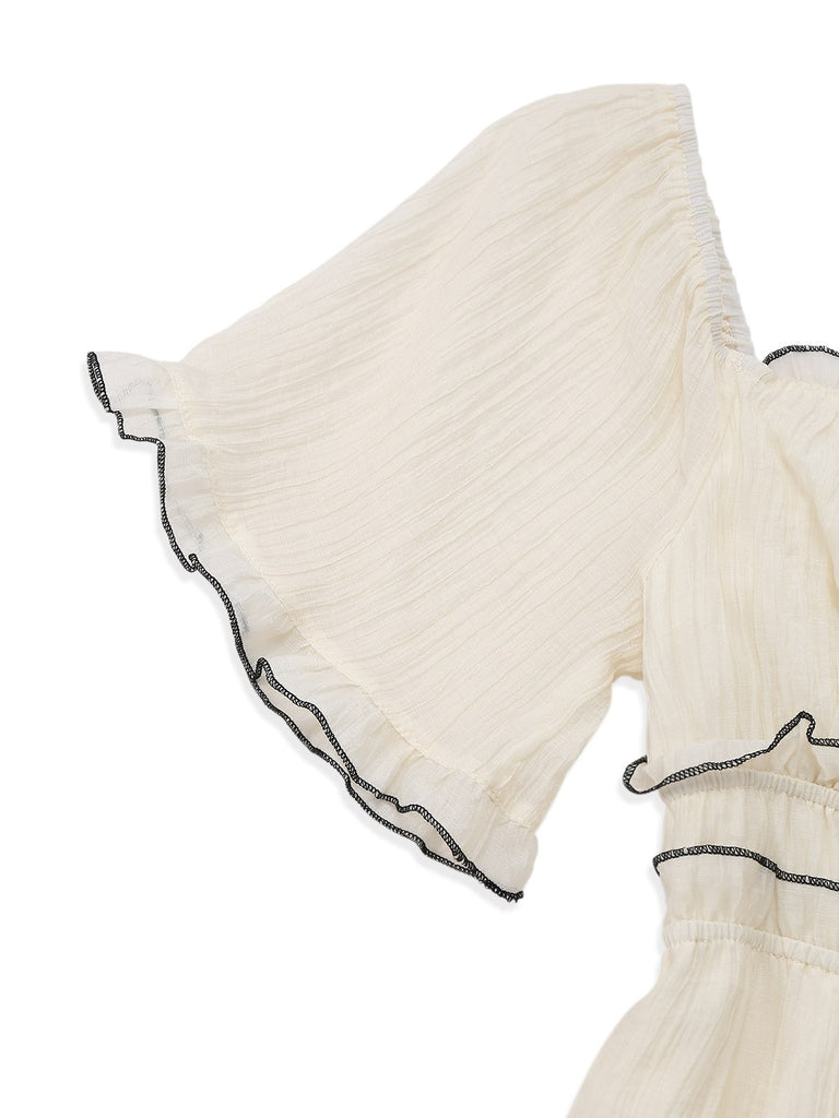 Apricot 1930s Square Neck Textured Binding Dress