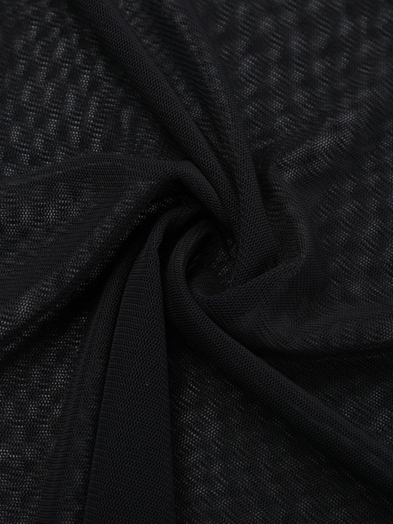 Black 1980s Gothic Sheer Sleeve Corset Slit Dress