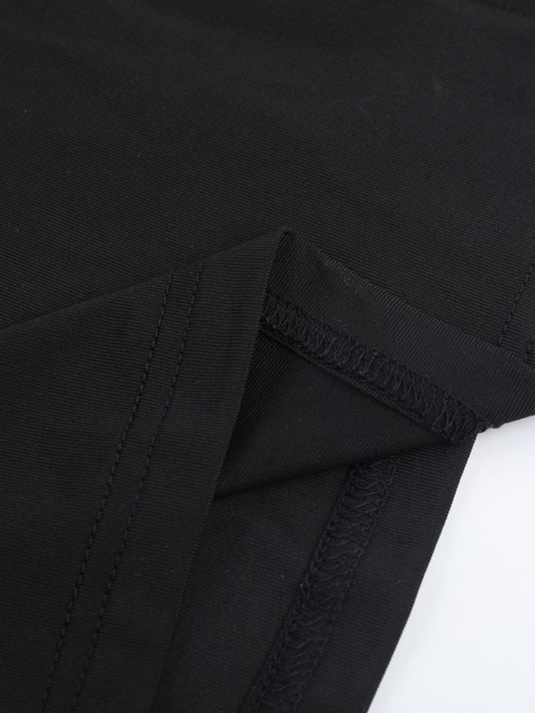 Black 1980s Gothic Sheer Sleeve Corset Slit Dress