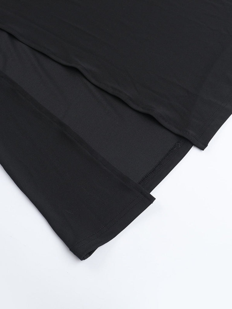 Black 1980s Gothic Sheer Sleeve Corset Slit Dress