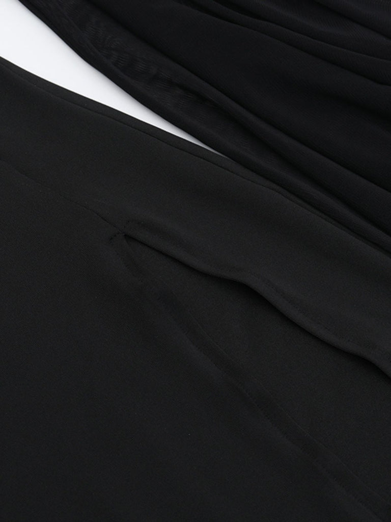 Black 1980s Gothic Sheer Sleeve Corset Slit Dress