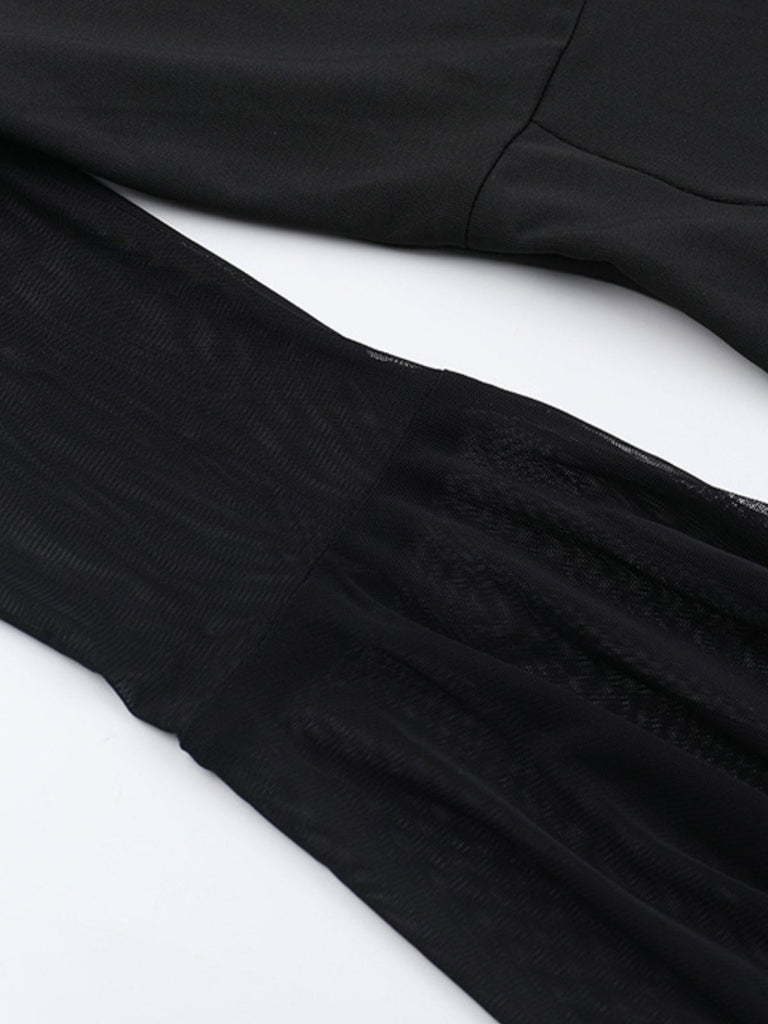 Black 1980s Gothic Sheer Sleeve Corset Slit Dress