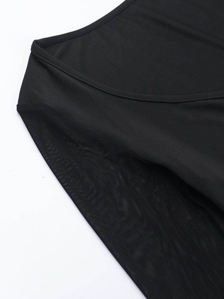 Black 1980s Gothic Sheer Sleeve Corset Slit Dress