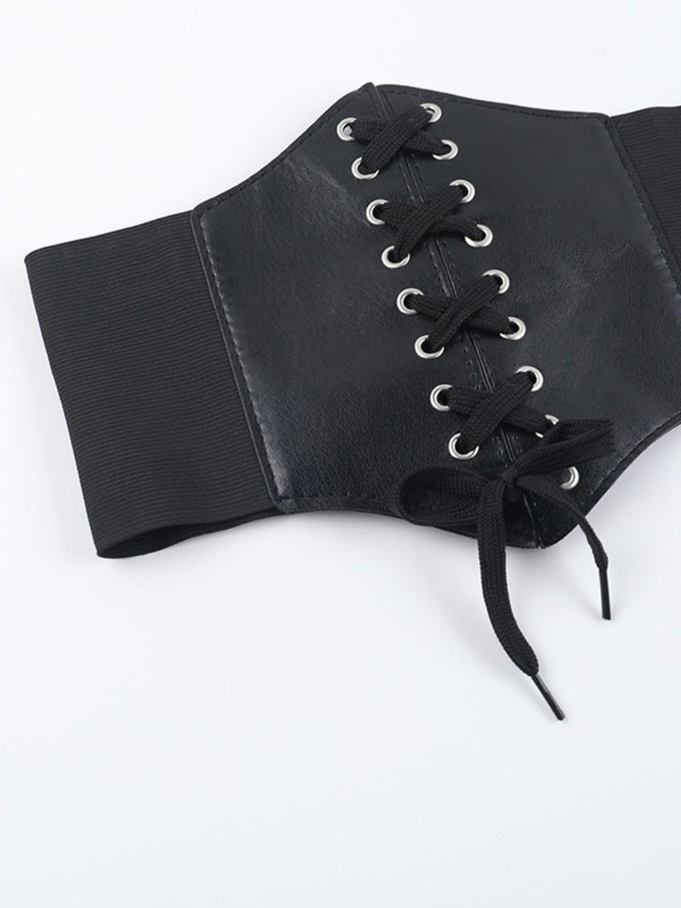 Black 1980s Gothic Sheer Sleeve Corset Slit Dress