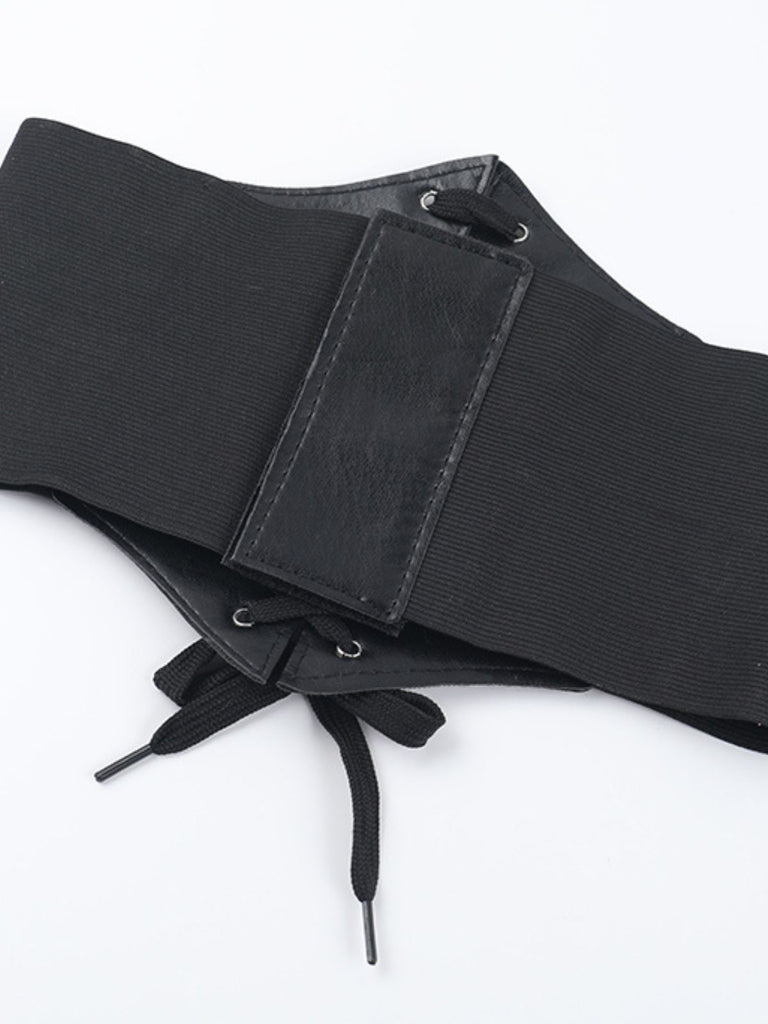 Black 1980s Gothic Sheer Sleeve Corset Slit Dress