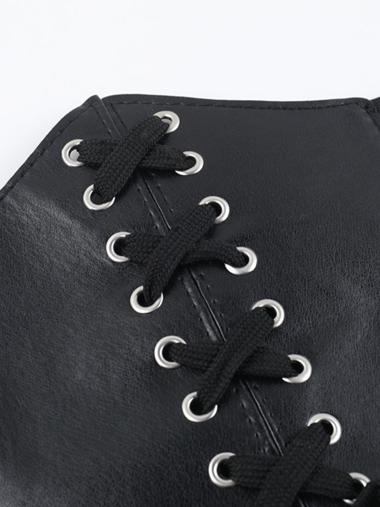 Black 1980s Gothic Sheer Sleeve Corset Slit Dress