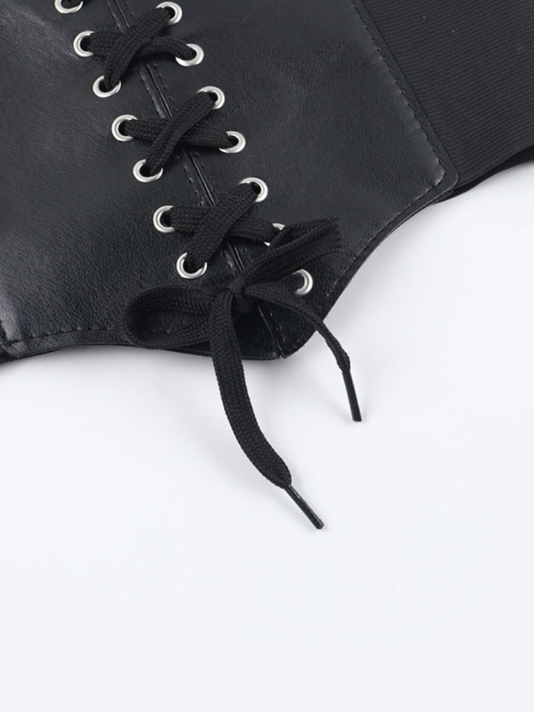 Black 1980s Gothic Sheer Sleeve Corset Slit Dress