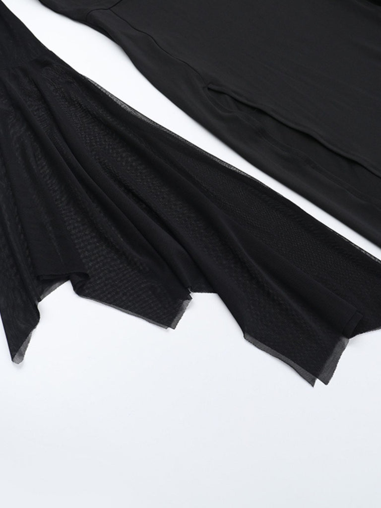 Black 1980s Gothic Sheer Sleeve Corset Slit Dress