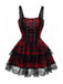 Red 1980s Gothic Lace Patchwork Plaid Dress