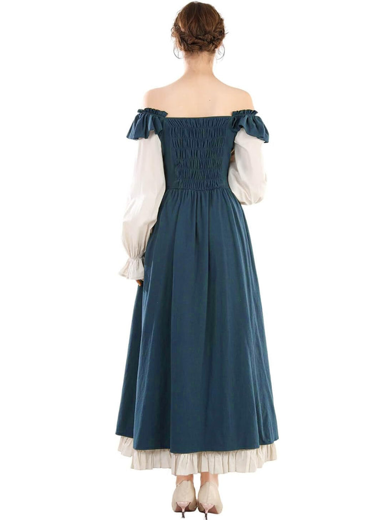 1930s Colorblock Ruffled Lace-Up Renaissance Dress