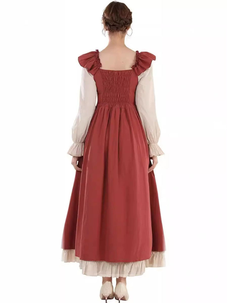1930s Colorblock Ruffled Lace-Up Renaissance Dress