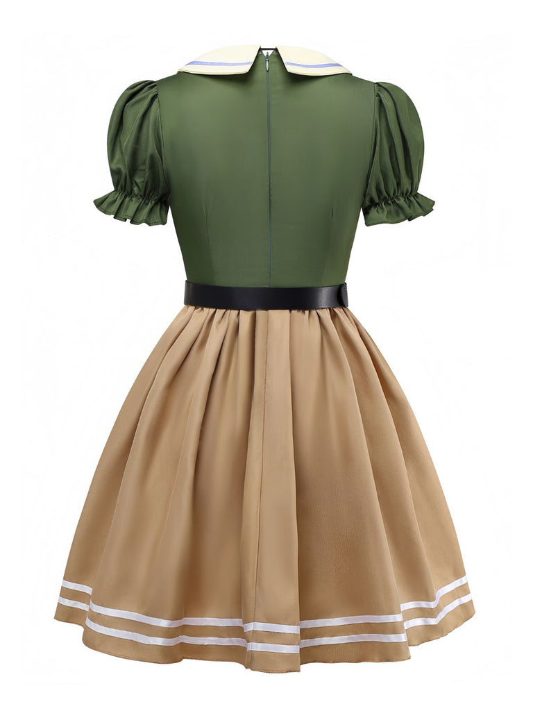 Khaki 1960s Fox Mock Two-Piece Dress Set