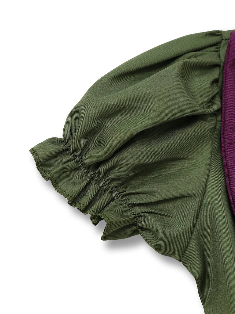 Khaki 1960s Fox Mock Two-Piece Dress Set