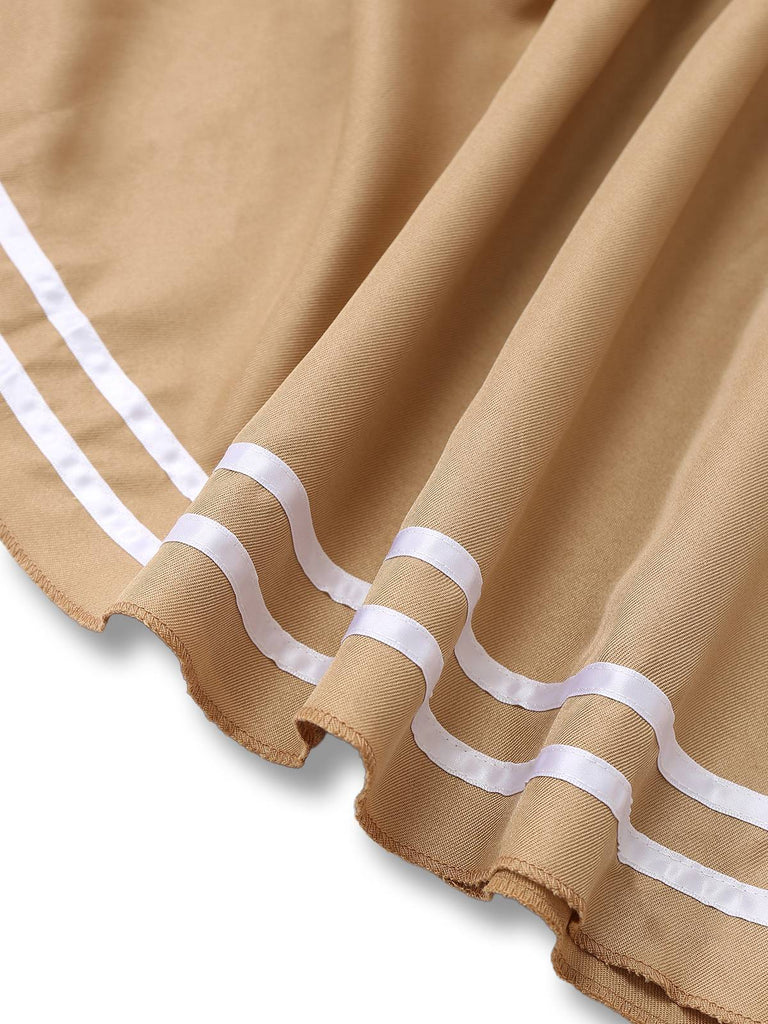 Khaki 1960s Fox Mock Two-Piece Dress Set