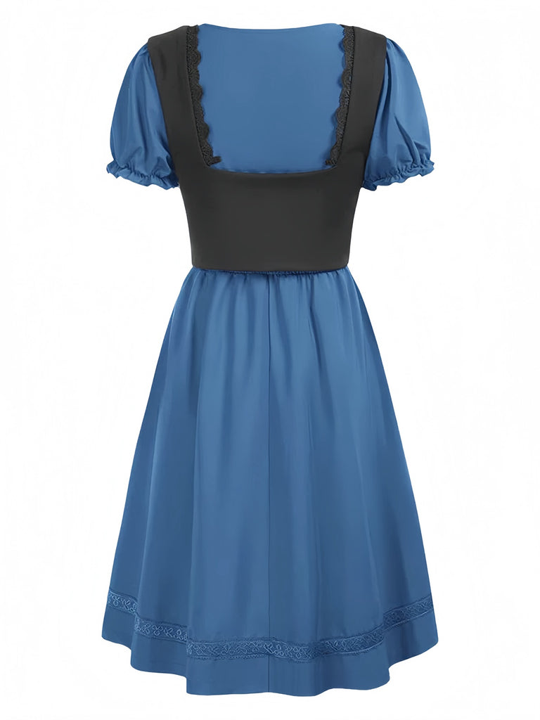 1940s Punk Gothic Puff Sleeve Ruffled Dress