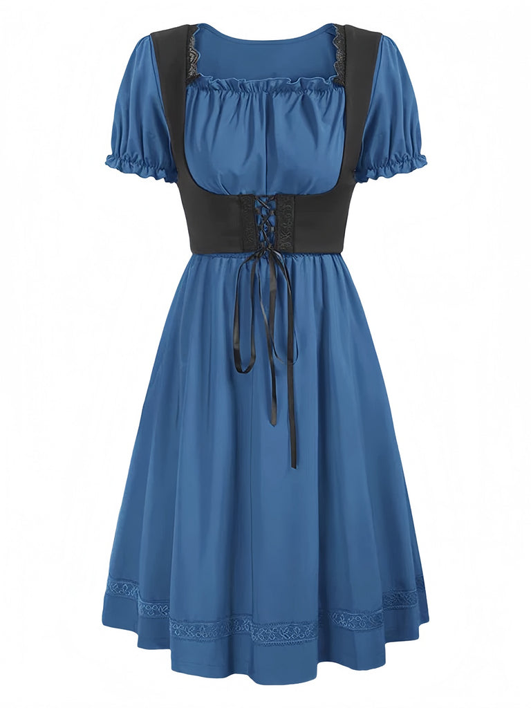 1940s Punk Gothic Puff Sleeve Ruffled Dress