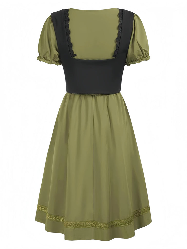 1940s Punk Gothic Puff Sleeve Ruffled Dress