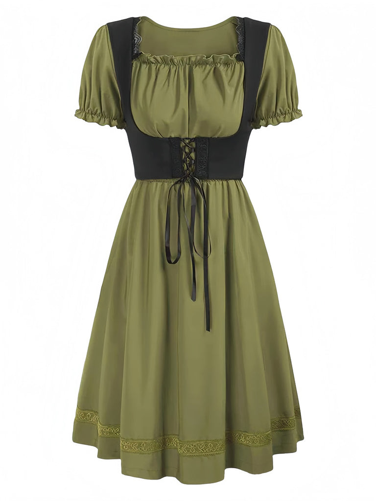 1940s Punk Gothic Puff Sleeve Ruffled Dress