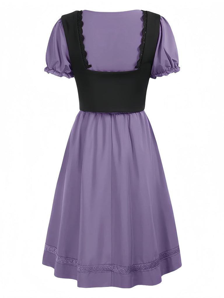 1940s Punk Gothic Puff Sleeve Ruffled Dress