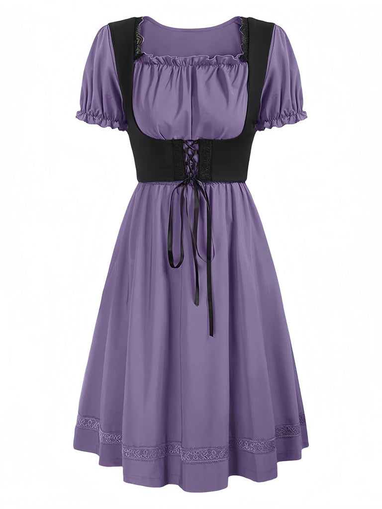 1940s Punk Gothic Puff Sleeve Ruffled Dress