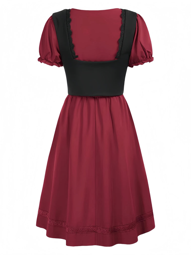 1940s Punk Gothic Puff Sleeve Ruffled Dress