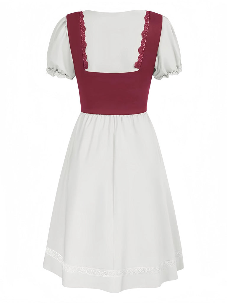 1940s Punk Gothic Puff Sleeve Ruffled Dress