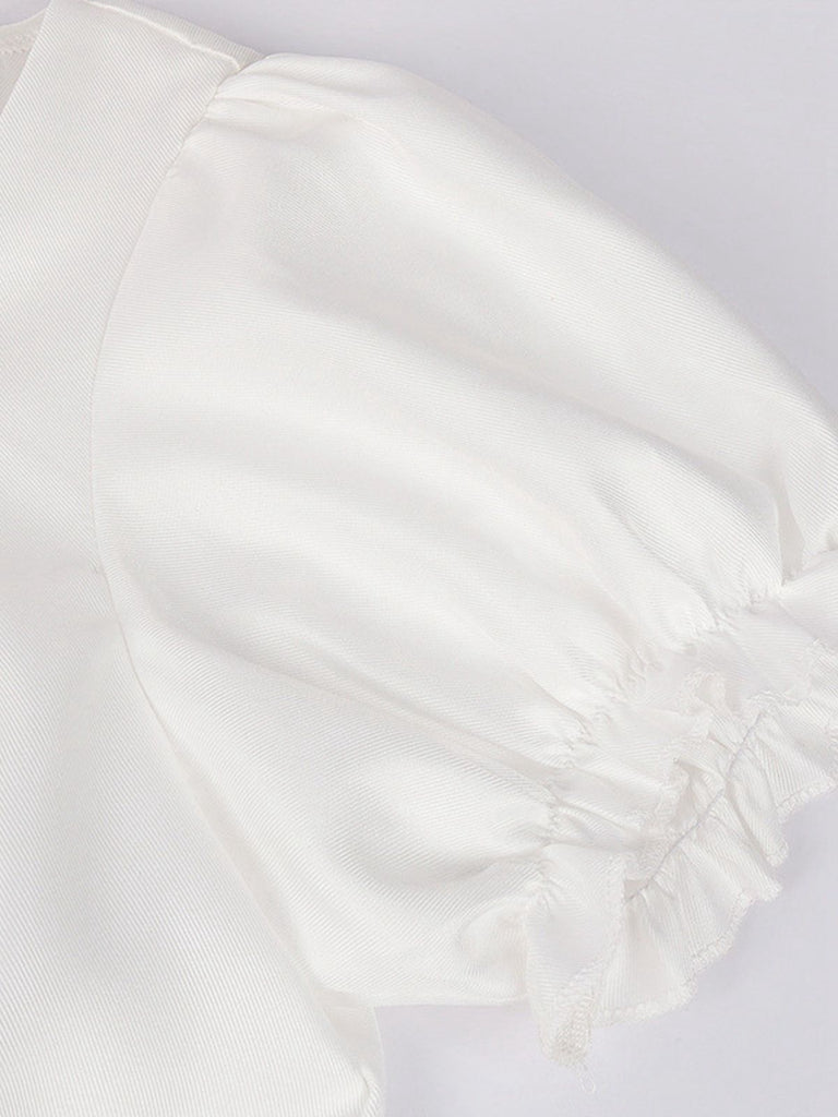 1940s Punk Gothic Puff Sleeve Ruffled Dress