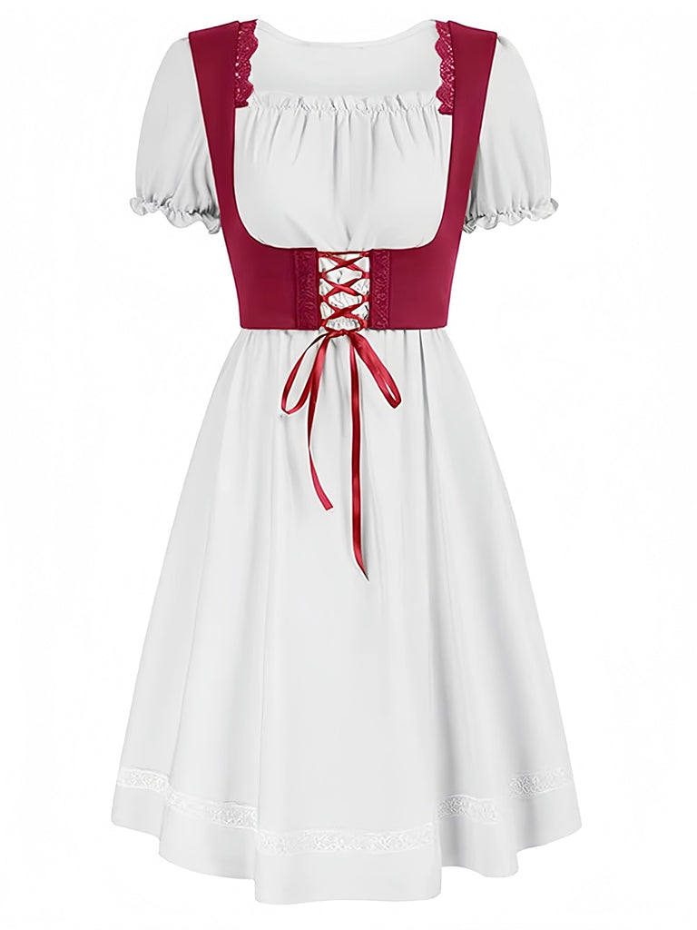 1940s Punk Gothic Puff Sleeve Ruffled Dress