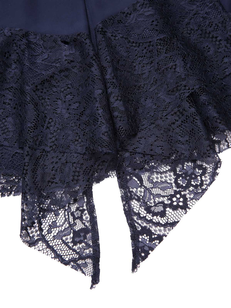 Blue 1920s Lace Patchwork Rhinestone Dress