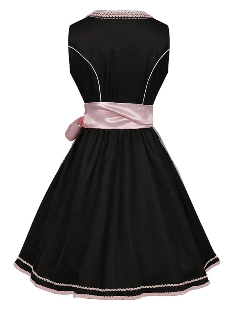 2PCS Black 1950s Oktoberfest Dress With Embroidered Apron