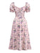 Pink 1940s Lavender Sweetheart Neck Puff Sleeve Dress
