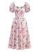Pink 1940s Lavender Sweetheart Neck Puff Sleeve Dress