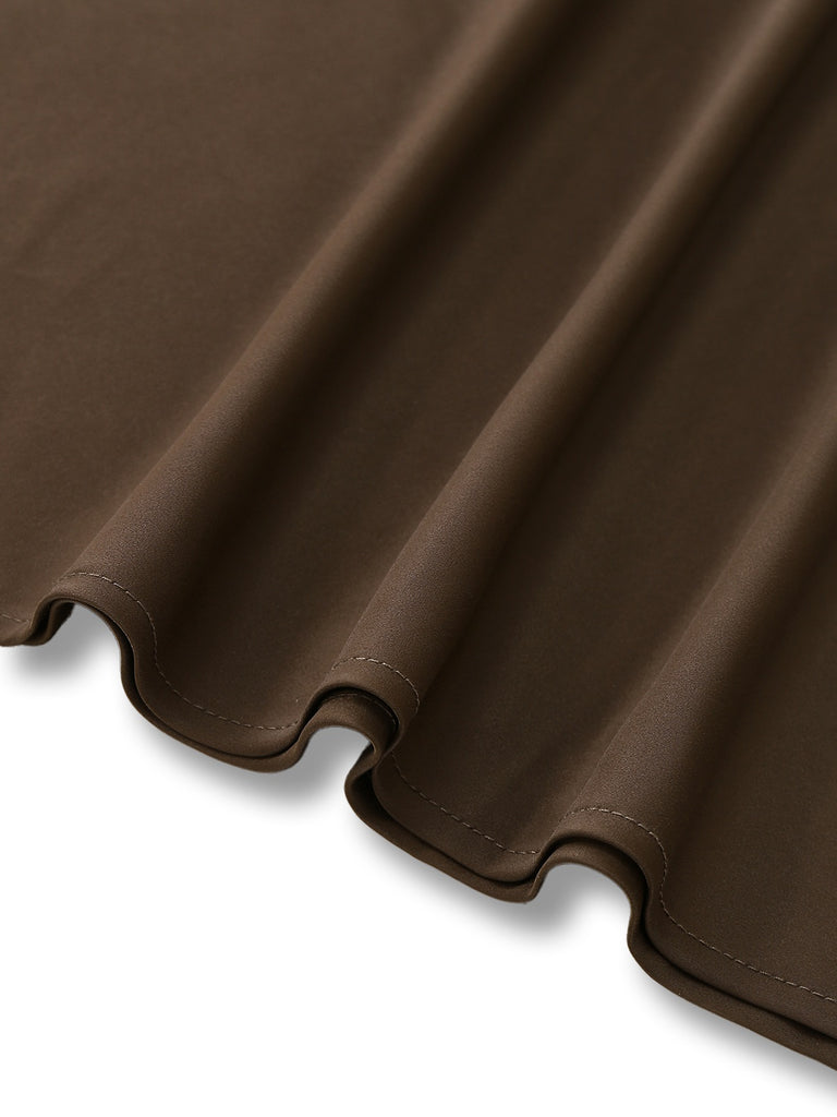 2PCS Brown 1930s Solid Satin Sleeveless V-Neck Vest & Fishtail Skirt