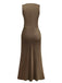 2PCS Brown 1930s Solid Satin Sleeveless V-Neck Vest & Fishtail Skirt