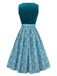 2PCS Blue 1950s Flannelette Floral Dress & Satin Apron