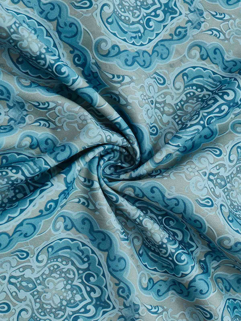 2PCS Blue 1950s Flannelette Floral Dress & Satin Apron