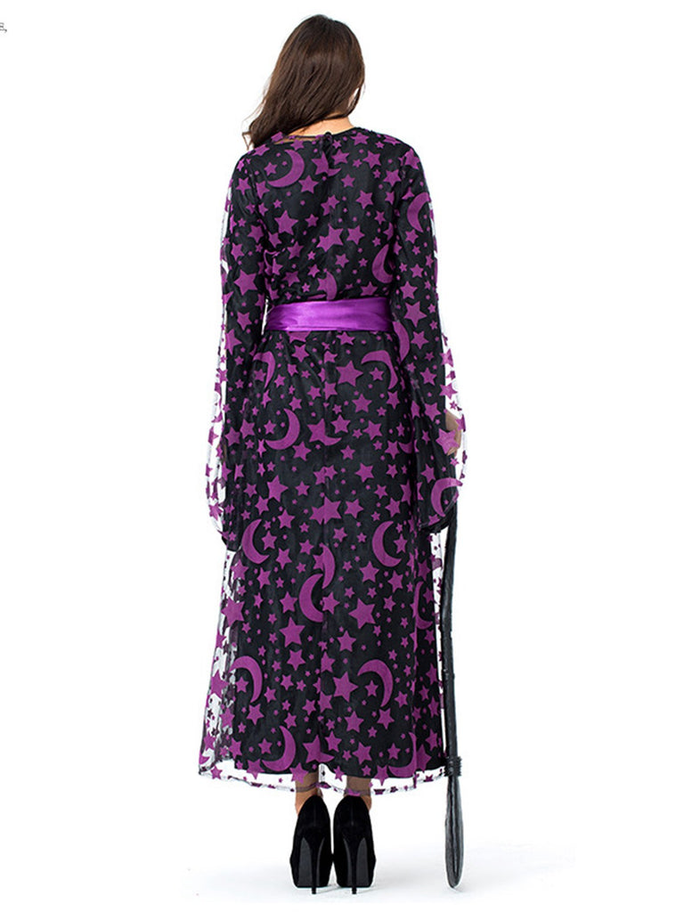 Deep Purple 1930s Star & Moon Batwing Sleeve Witch Dress Set