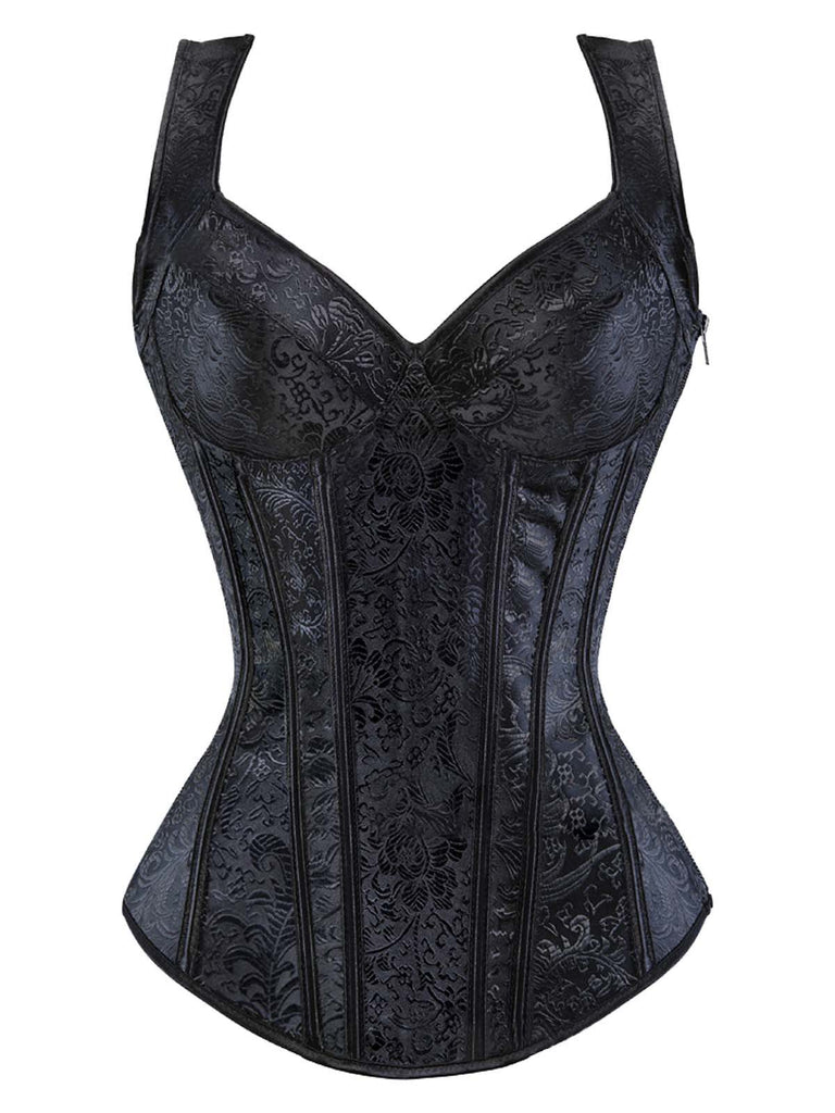 1980s Gothic Jacquard Sweetheart Neck Lace-Up Corset