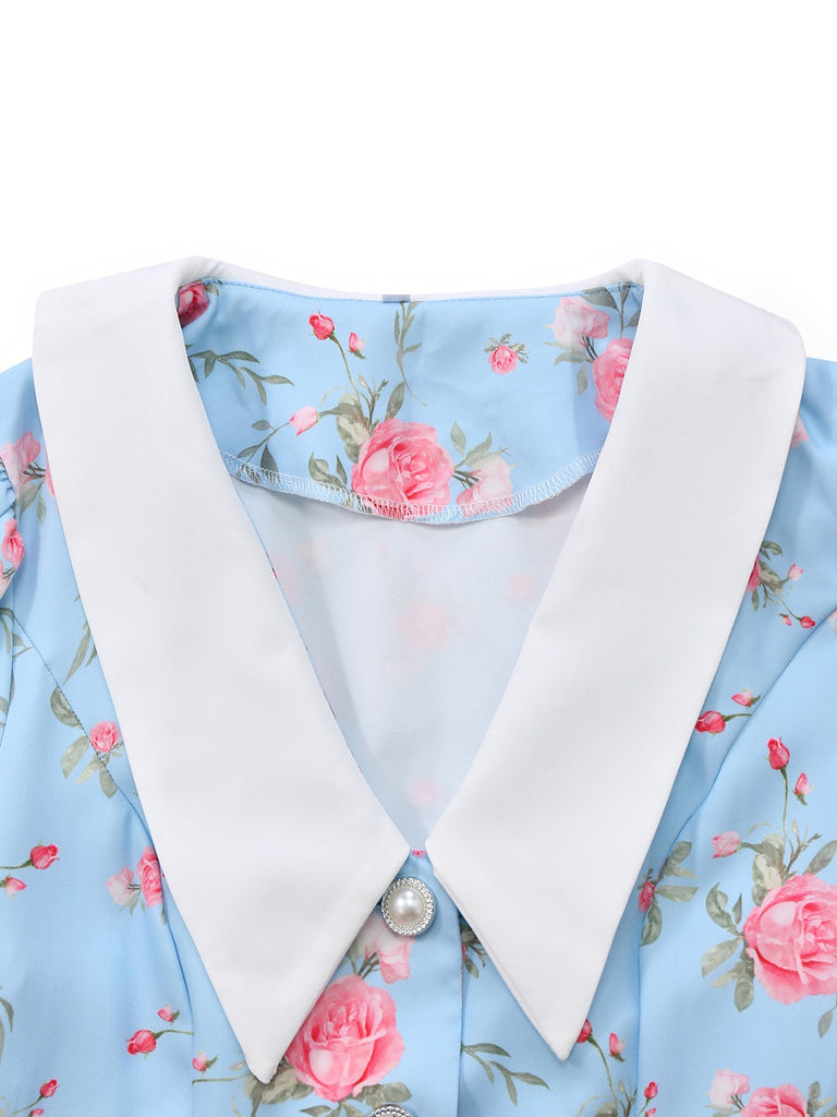 1960s Rose Puff Sleeve Chelsea Collar Mini Dress