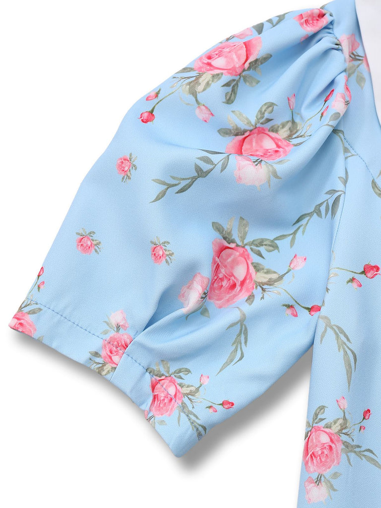 1960s Rose Puff Sleeve Chelsea Collar Mini Dress