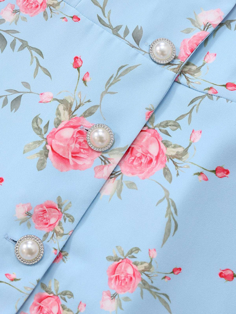 1960s Rose Puff Sleeve Chelsea Collar Mini Dress