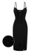 Black 1960s Bat Neckline Velvet Slit Dress
