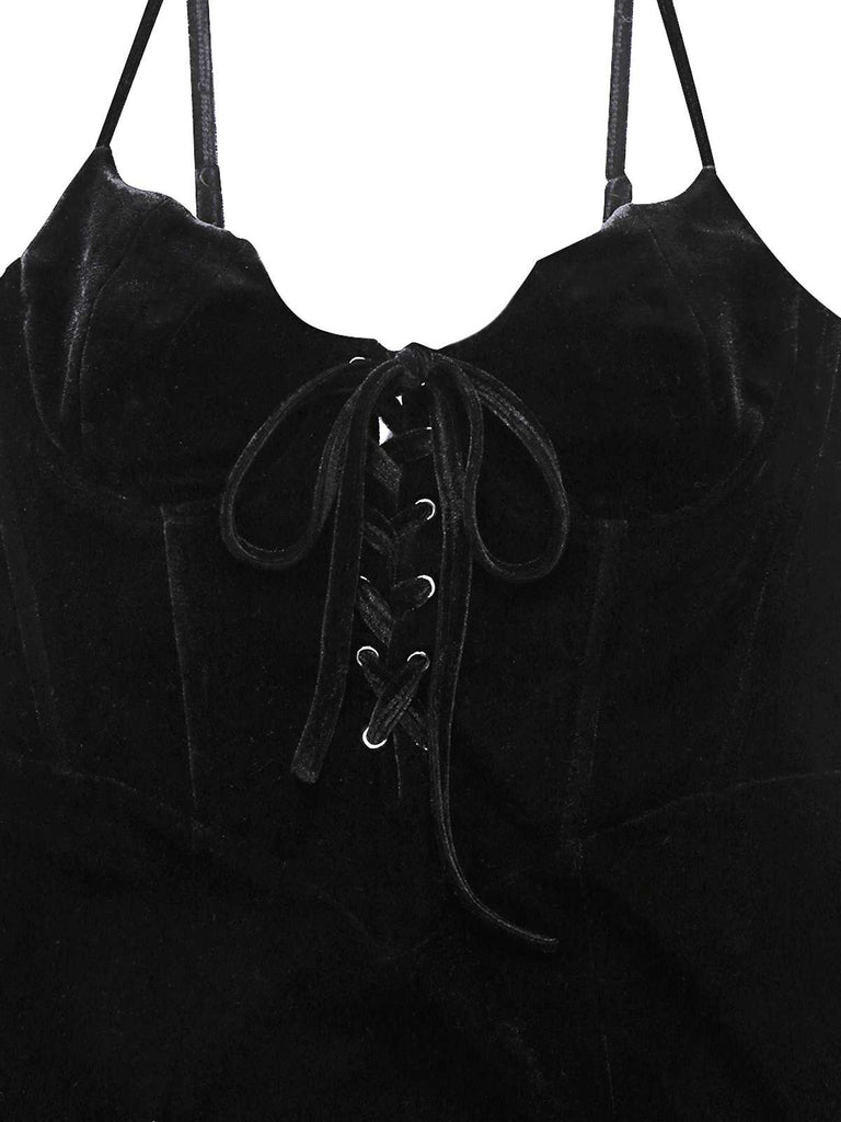 Black 1960s Bat Neckline Velvet Slit Dress