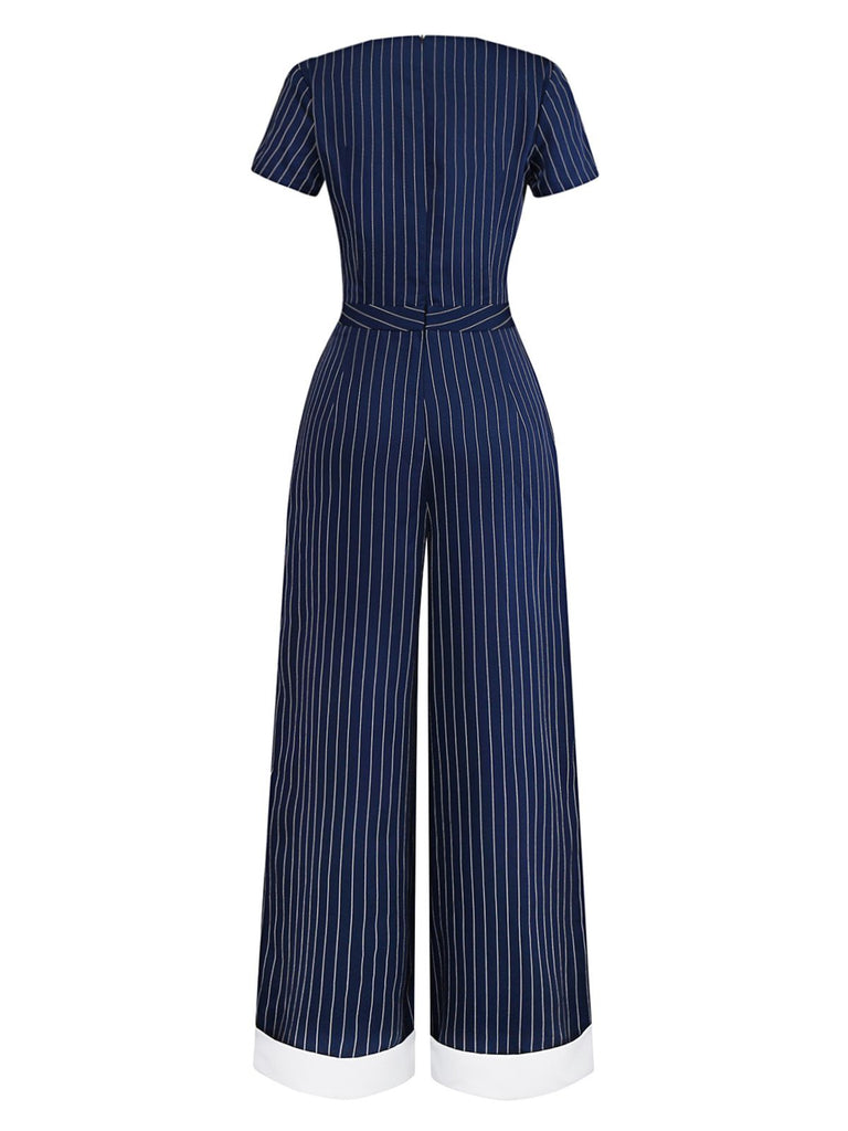 1930s Blue Striped Lapel Jumpsuit
