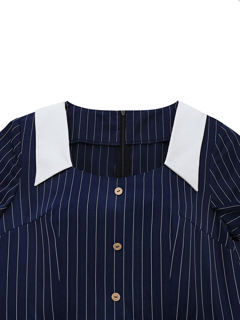 1930s Blue Striped Lapel Jumpsuit