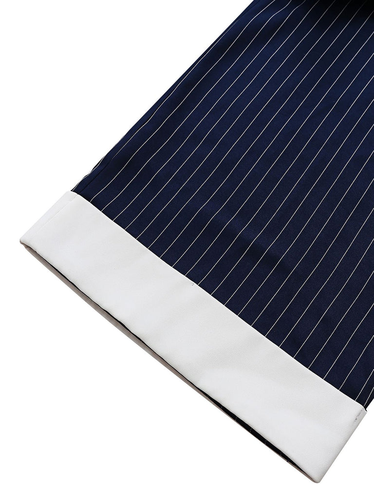 1930s Blue Striped Lapel Jumpsuit