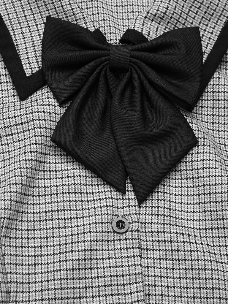 1950s Houndstooth Detachable Bow Collar Dress
